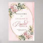 Schicke rosa Blüten Grün Gold Dusche Schild (Vorne)