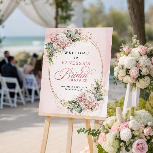 Schicke rosa Blüten Grün Gold Dusche Schild