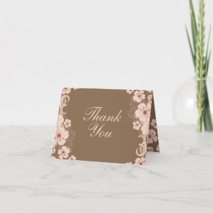 Schicke rosa braune Hibiskus-Blüten Hochzeit Danke