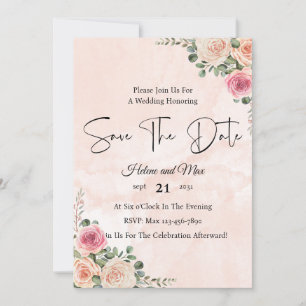 Schicke rosa cremefarbene florale Hochzeitseinladu Einladung