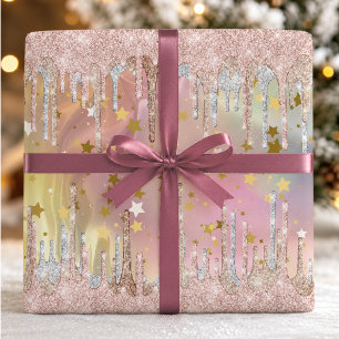 Schicke rosa Einhorn-Rosétropfen Glitter Geschenkpapier