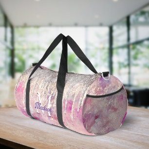 Schicke rosa Errötung Pink Glitter-Tropfen-Monogra Duffle Bag