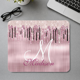Schicke rosa Errötung-pink tropfendes Monogramm Mousepad