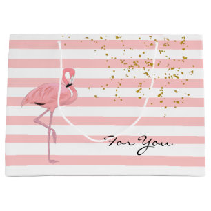 Schicke rosa Flamingo-und Streifen-Geschenk-Tasche Große Geschenktüte