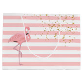 Schicke rosa Flamingo-und Streifen-Geschenk-Tasche Große Geschenktüte (Rückseite)
