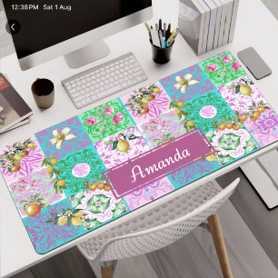 Schicke rosa florale Collage sizilianische Zitrusf Schreibtischunterlage