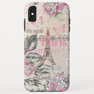 Schicke rosa florale Pariser Eiffelturm-Typografie Case-Mate iPhone Hülle