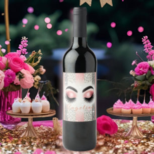 Schicke rosa Glitzer-Wimpern  Weinetikett