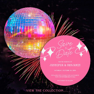 Schicke rosa glitzernde Disco-Kugel Hochzeit Termi Einladung