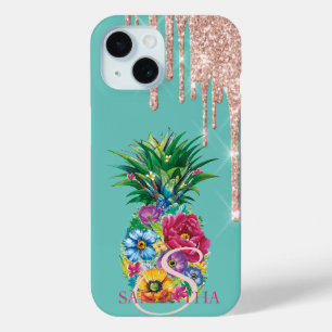 Schicke rosa goldene Glittertropfen Ananas Mintgrü Case-Mate iPhone Hülle