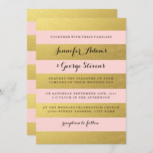 SCHICKE ROSA HOCHZEITS-EINLADUNG DES GOLD| EINLADUNG (Vorne/Hinten)