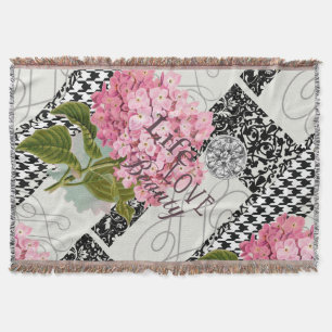 Schicke rosa Hortensien-Collage Vintage-Damaskus-K Decke