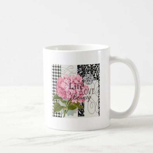 Schicke rosa Hortensien-Collage Vintage-Damaskus-K Kaffeetasse (Rechts)