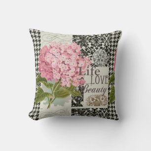 Schicke rosa Hortensien-Collage Vintage-Damaskus-K Kissen