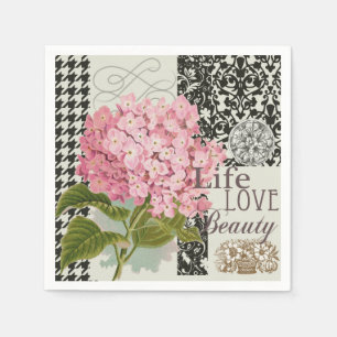 Schicke rosa Hortensien-Collage Vintage-Damaskus-K Serviette