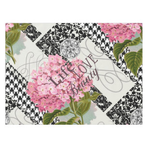 Schicke rosa Hortensien-Collage Vintage-Damaskus-K Tischdecke