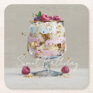 Schicke rosa Ölmalerei Torte Floral Geburtstagsfei Rechteckiger Pappuntersetzer