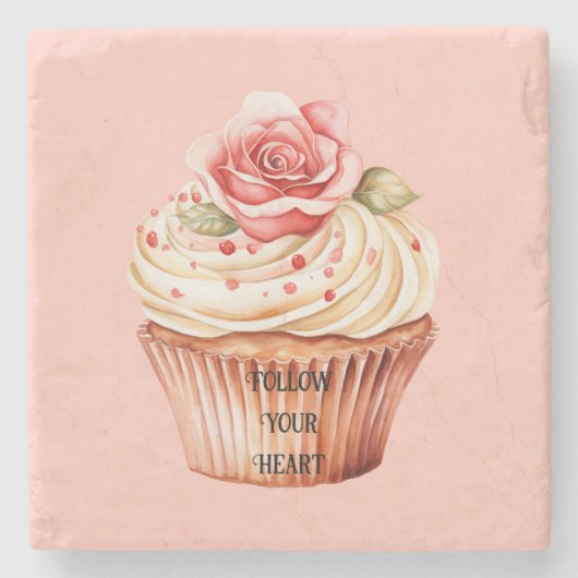 Schicke rosa Rosen-Cupcake Steinuntersetzer (Vorderseite)