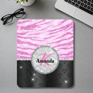 Schicke rosa schwarze falsche Glitter-Tierdruck-Mo Mousepad
