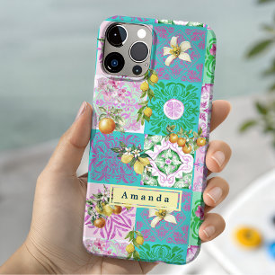 Schicke rosa sizilianische Zitrus-Blumen-Fliesen-C Case-Mate iPhone Hülle
