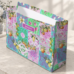 Schicke rosa sizilianische Zitrus-Collage-Fliesen Große Geschenktüte