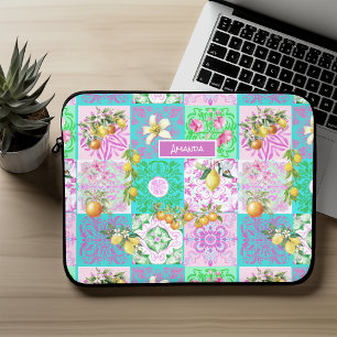 Schicke rosa sizilianische Zitrus-Collage-Fliesen Laptopschutzhülle