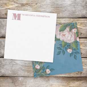 Schicke rosa Vintage-Rosen-Blumen elegant blau Mitteilungskarte