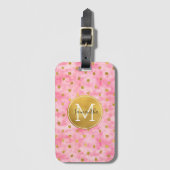Schicke rosa Wasserfarbe Gold-Konfetti-Monogramm Gepäckanhänger (Vorderseite Vertikal)