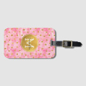 Schicke rosa Wasserfarbe Gold-Konfetti-Monogramm Gepäckanhänger (Vorderseite (Horizontal))