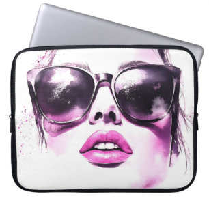 Schicke rosa Wasserfarbe Mode Frau Sonnenbrille Laptopschutzhülle