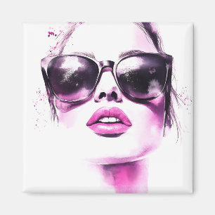 Schicke rosa Wasserfarbe Mode Frau Sonnenbrille Magnet