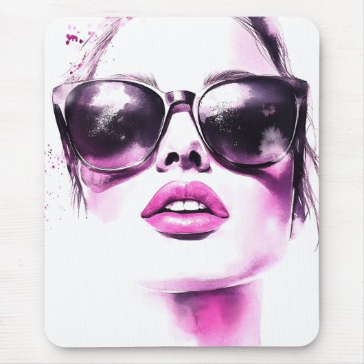 Schicke rosa Wasserfarbe Mode Frau Sonnenbrille Mousepad (Vorne)