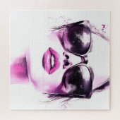 Schicke rosa Wasserfarbe Mode Frau Sonnenbrille Puzzle (Horizontal)