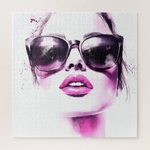 Schicke rosa Wasserfarbe Mode Frau Sonnenbrille Puzzle