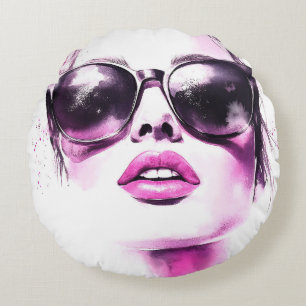 Schicke rosa Wasserfarbe Mode Frau Sonnenbrille Rundes Kissen