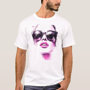 Schicke rosa Wasserfarbe Mode Frau Sonnenbrille T-Shirt