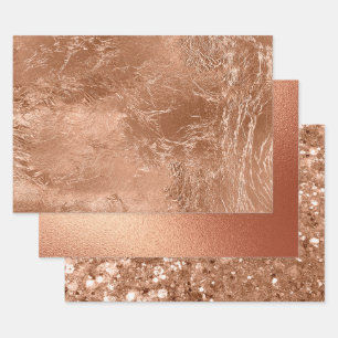 Schicke Rose Gold Glamour Glitter Geschenkpapier Set