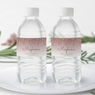 Schicke Rose Gold Glitter Drip 30. Geburtstagsfeie Wasserflaschenetikett