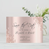 Schicke Rose Gold Glitter Drips Save The Date (Stehend Vorderseite)
