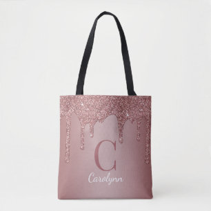 Schicke Rose Gold Glittertropfen Monogramm Tasche