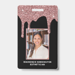 Schicke Rose Gold tropfende Glitter-Fotoplakette Ausweis