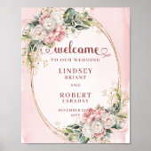 Schicke Roségold-Blumen-Hochzeitsbegrüßung  Poster (Vorne)