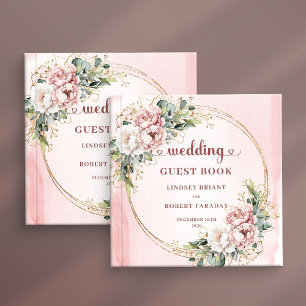 Schicke Roségold-Blumen und Grün-Hochzeitsgästebuc Gästebuch