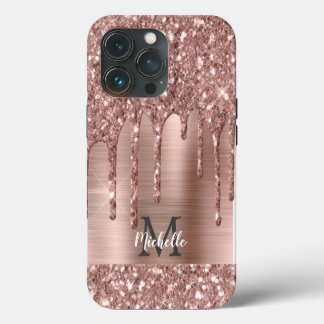 Schicke Roségold-Glitter-Tropfen Monogramm Rosa Me iPhone 13 Pro Hülle