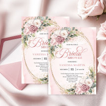 Schicke Roségold-Grün-Brautparty-Einladung