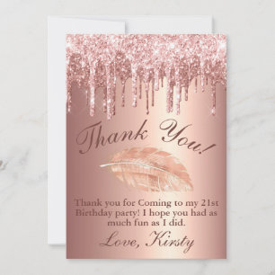 Schicke roségoldene tropfende Glitter-Geburtstag Dankeskarte