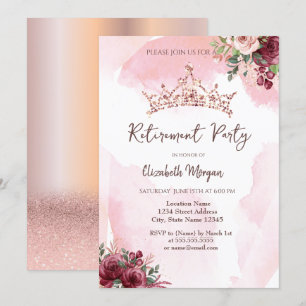 Schicke Rosen Gold Glitter Rosen Krone Ruhestand Einladung