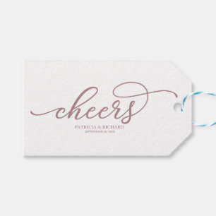 Schicke Rosen-Gold-Schrift Cheers-Weinflaschen-Tag Geschenkanhänger