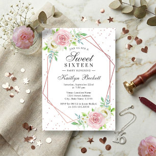 Schicke Rosen-Goldfolie Florale Sweet 16 Geburtsta Einladung