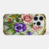 Schicke Rosen wilde Veilchen Buntglas iPhone Hülle (Rückseite (Horizontal))
